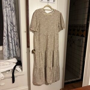 Leopard print midi dress with tiered skirt